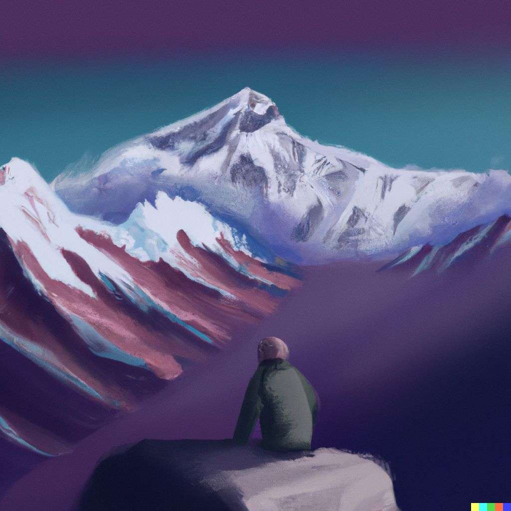 someone gazing at Mount Everest, digital art created in Procreate